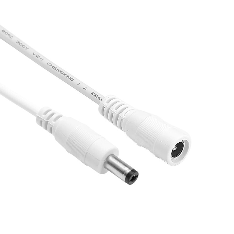 Predlžovací kábel DC 5,5x2,1mm, biely, 3 m