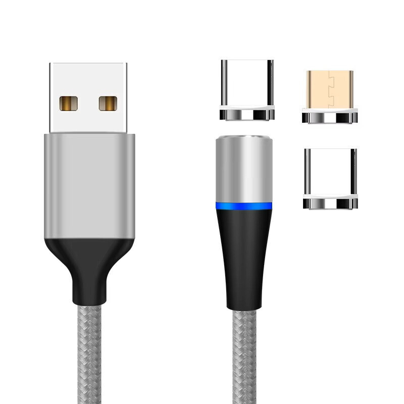 Magnetický USB kábel rýchlonabíjací 3v1, strieborný, 2 m