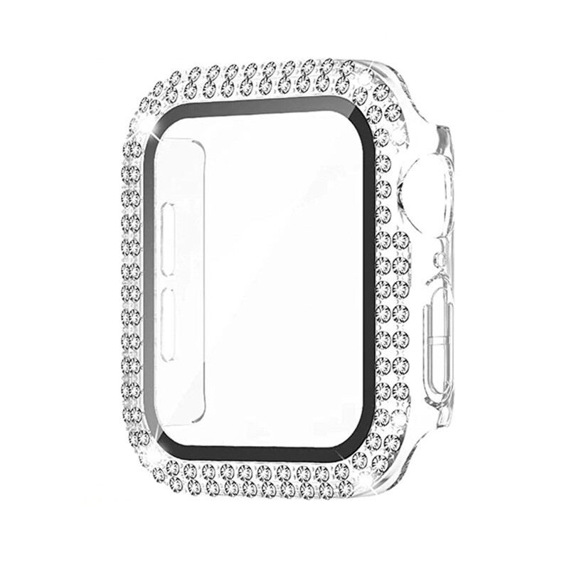 Ochranné puzdro s tvrdeným sklom a diamantami na Apple Watch - Číre Veľkosť: 42mm