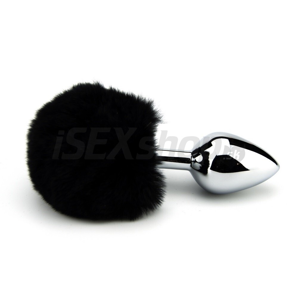 Kovový análny kolík so zajačím chvostom čierny - veľký