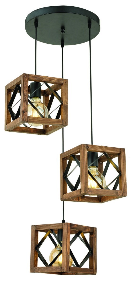 Závěsný lustr Zikzak IV jedlové dřevo ořech/černý