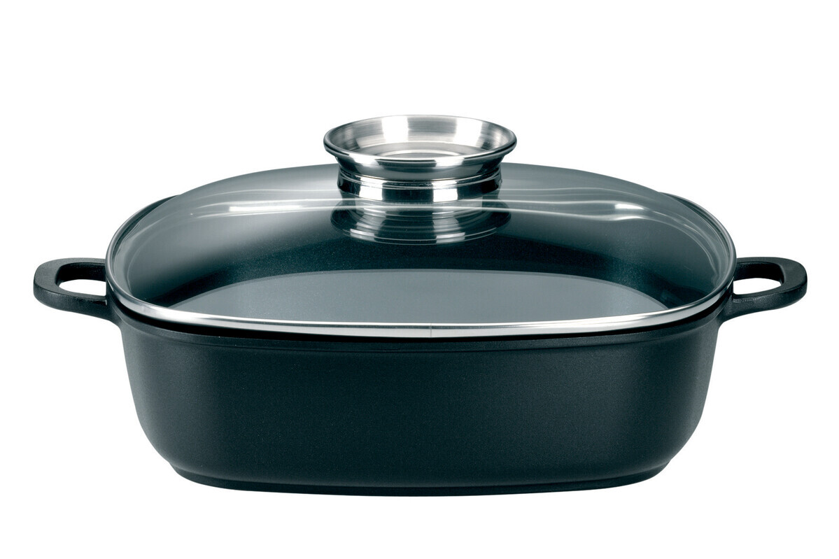 SSW - Pekáč 28x28cm so sklenenou pokrievkou CRISPY čierný