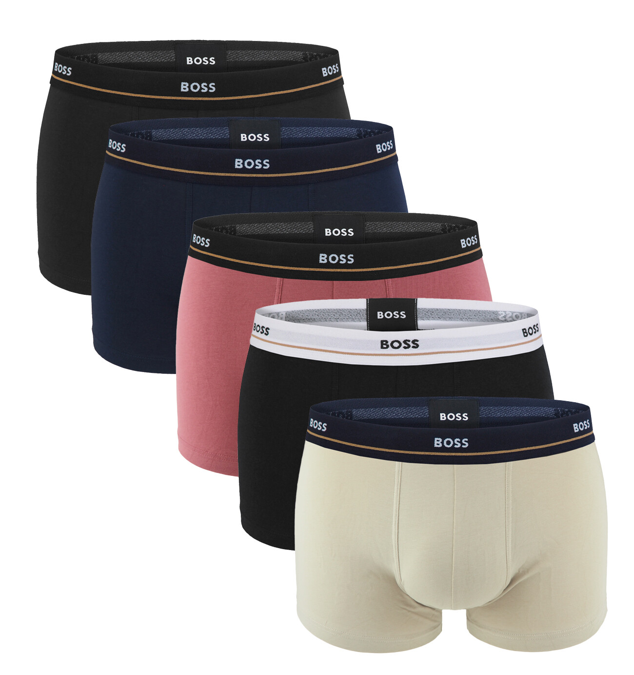 BOSS - boxerky 5PACK essential cotton stretch dark & brick tones