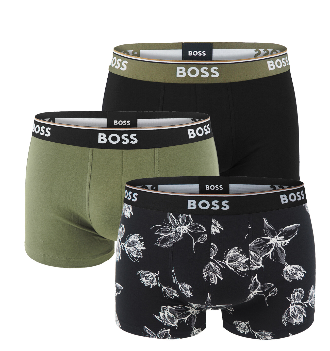 BOSS - boxerky 3PACK Power cotton stretch modern floral design & black