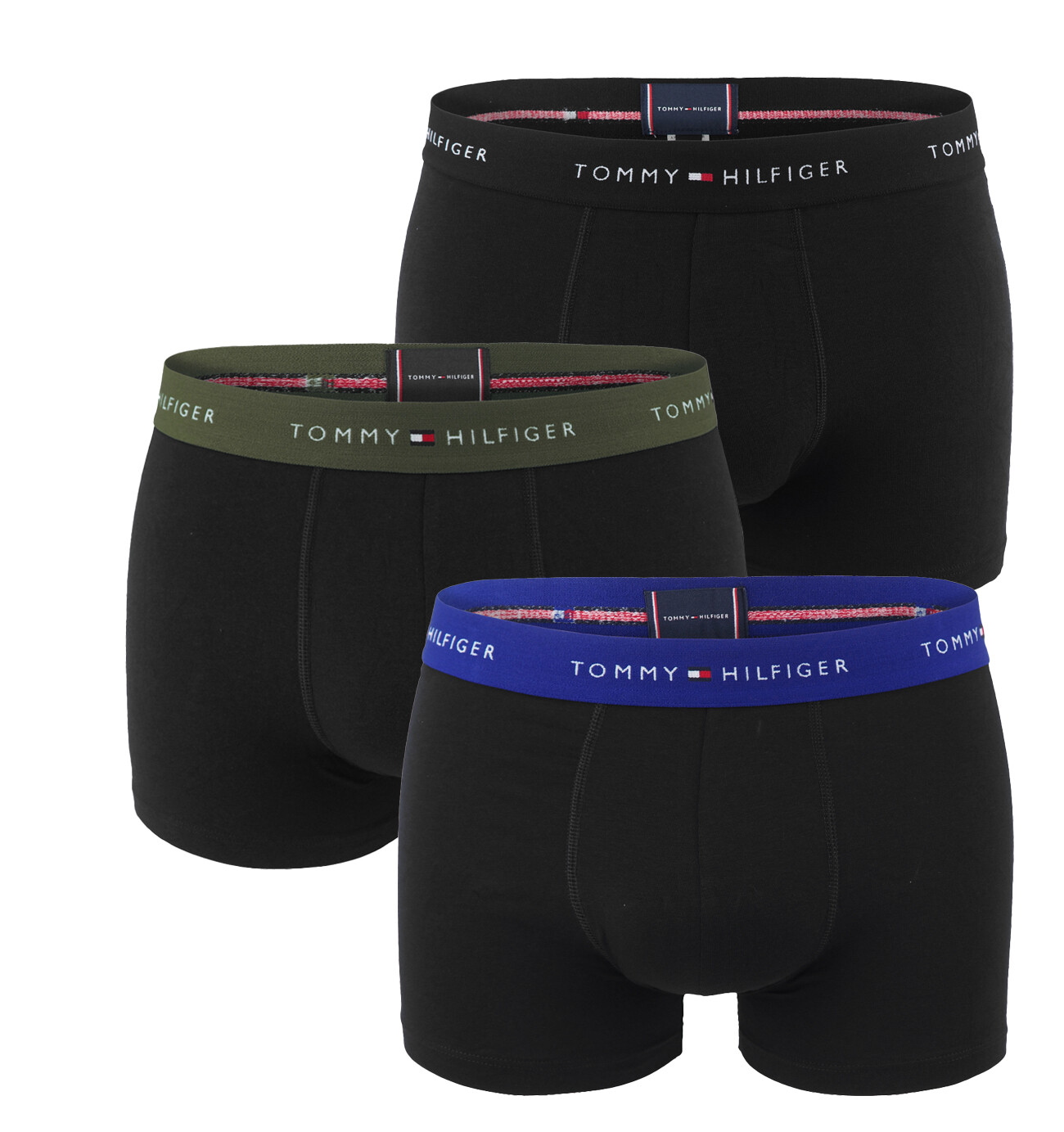 TOMMY HILFIGER - boxerky 3PACK signature cotton essentials black / olive & blue waist