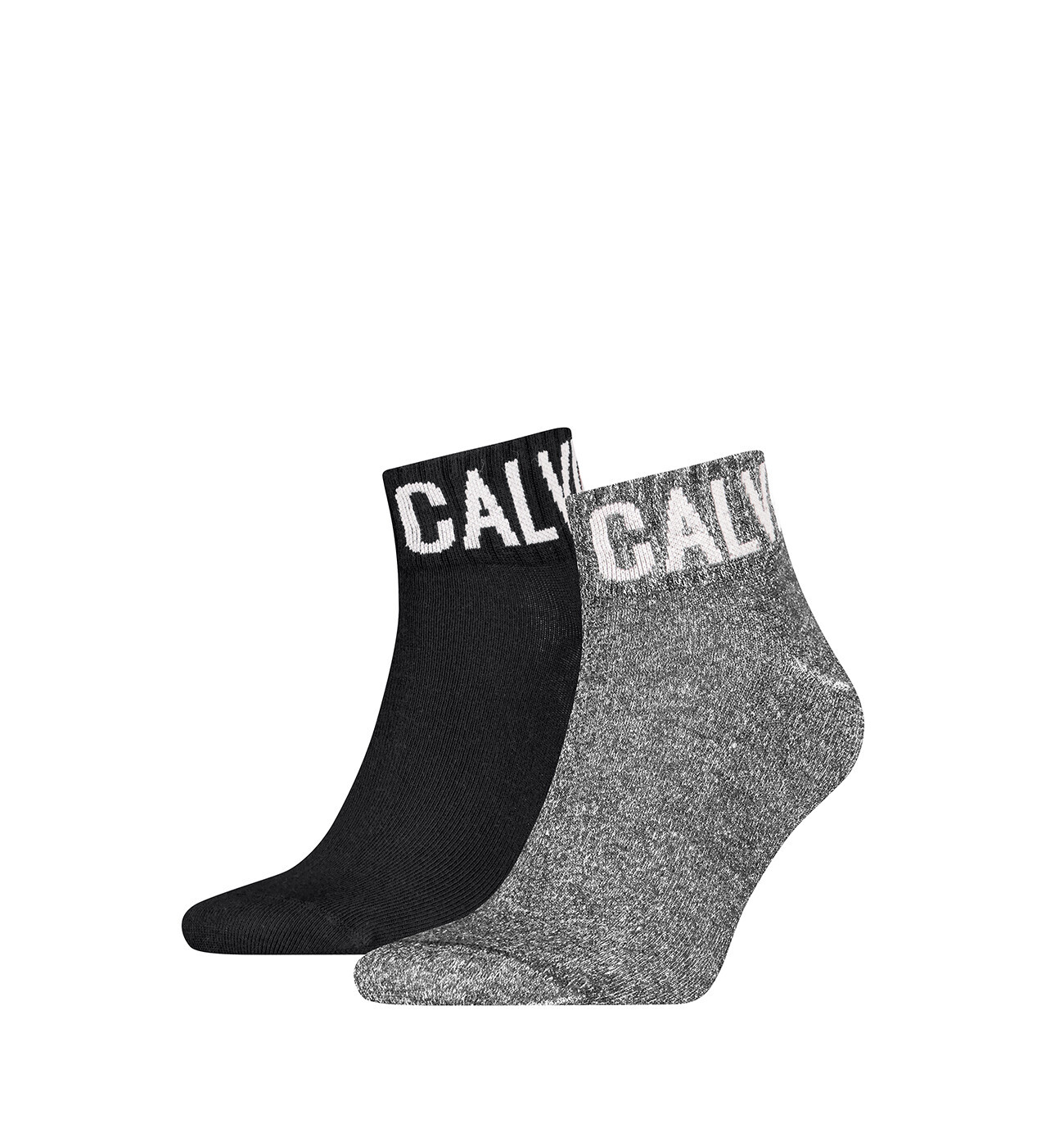 CALVIN KLEIN - 2PACK CK jeans monogram in black & gray tones quarter ponožky