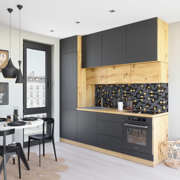KONDELA Vinetu 240 kuchynská linka sivá / dub artisan