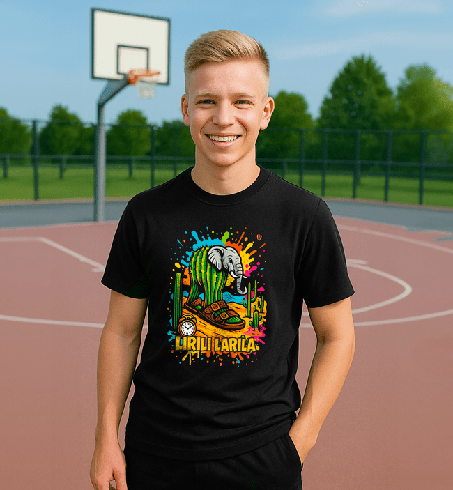 Lirili Larila 2 tričko čierne - Italian Brainrot - 5XS (116)