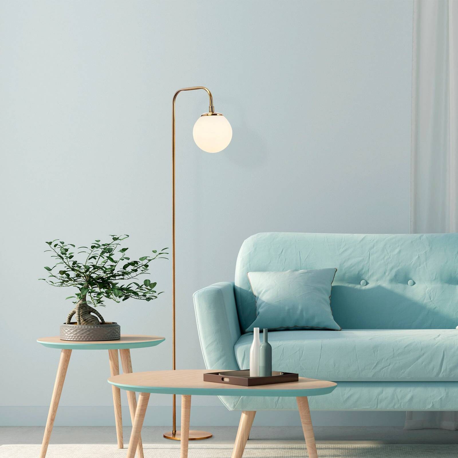 Stojacia lampa Viran, antická zlatá, sklo, výška 146 cm, E14