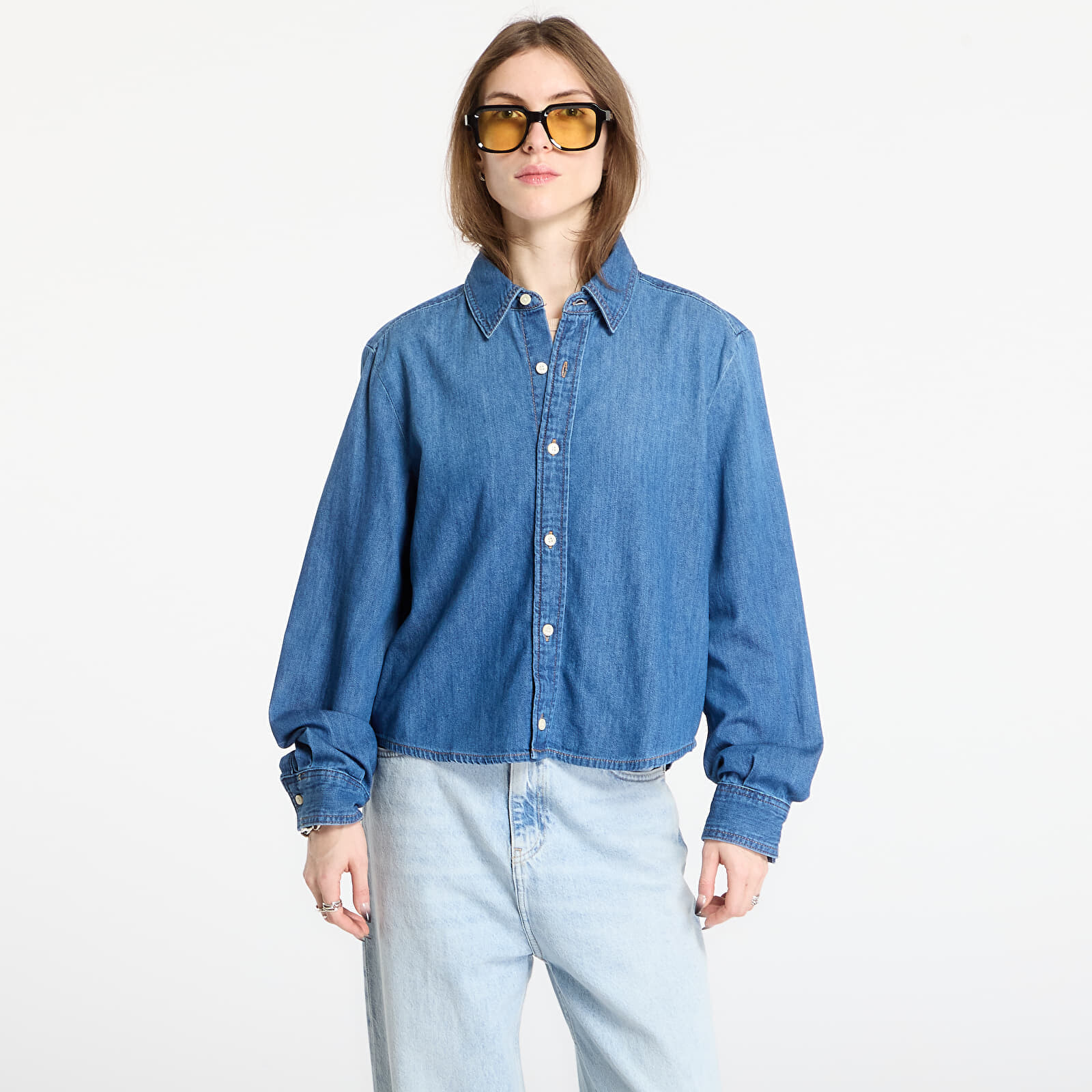 Košeľa Calvin Klein Jeans Cropped Ls Shirt Blue XS