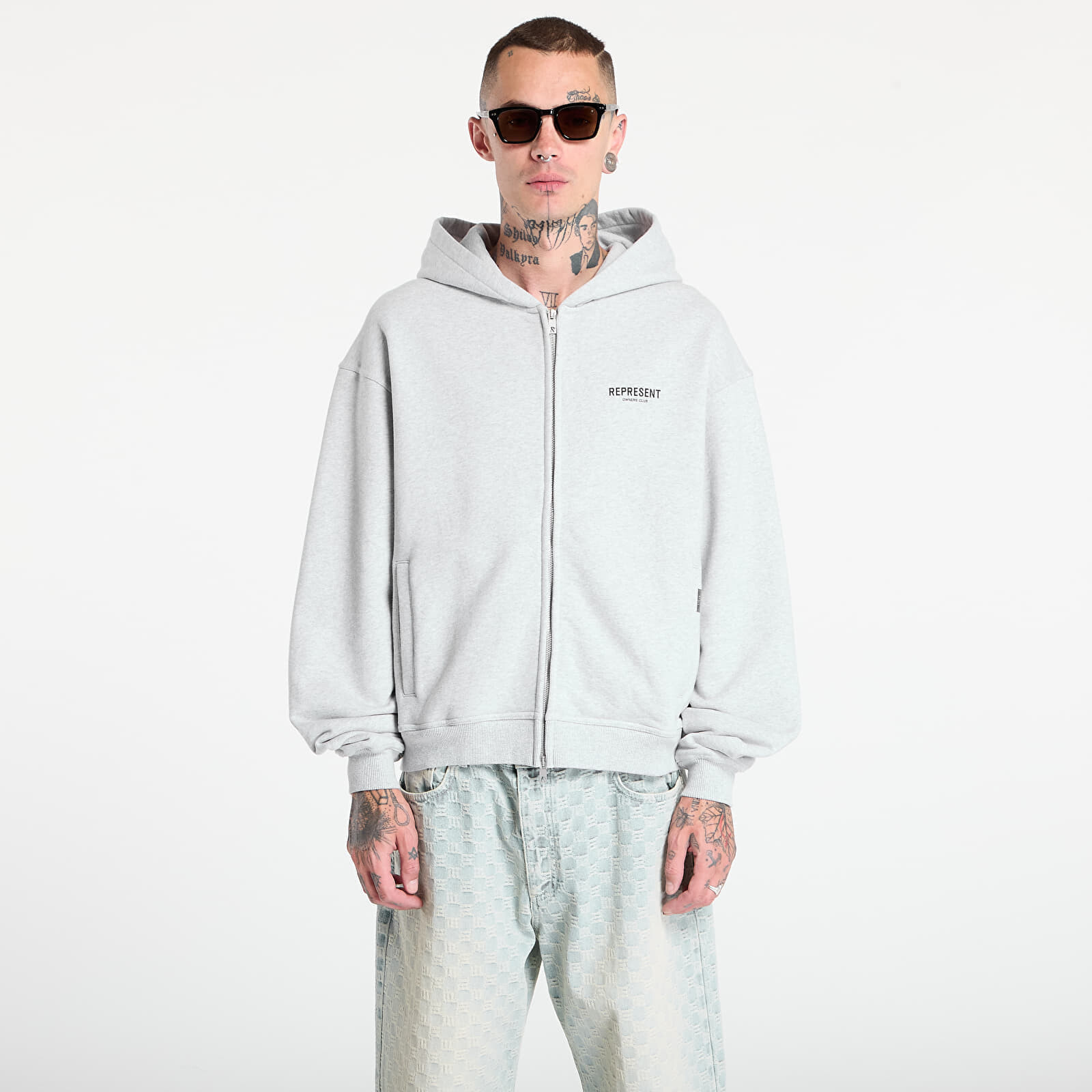Mikina REPRESENT Owners Club Zip Hoodie Ash Grey/ Black XS