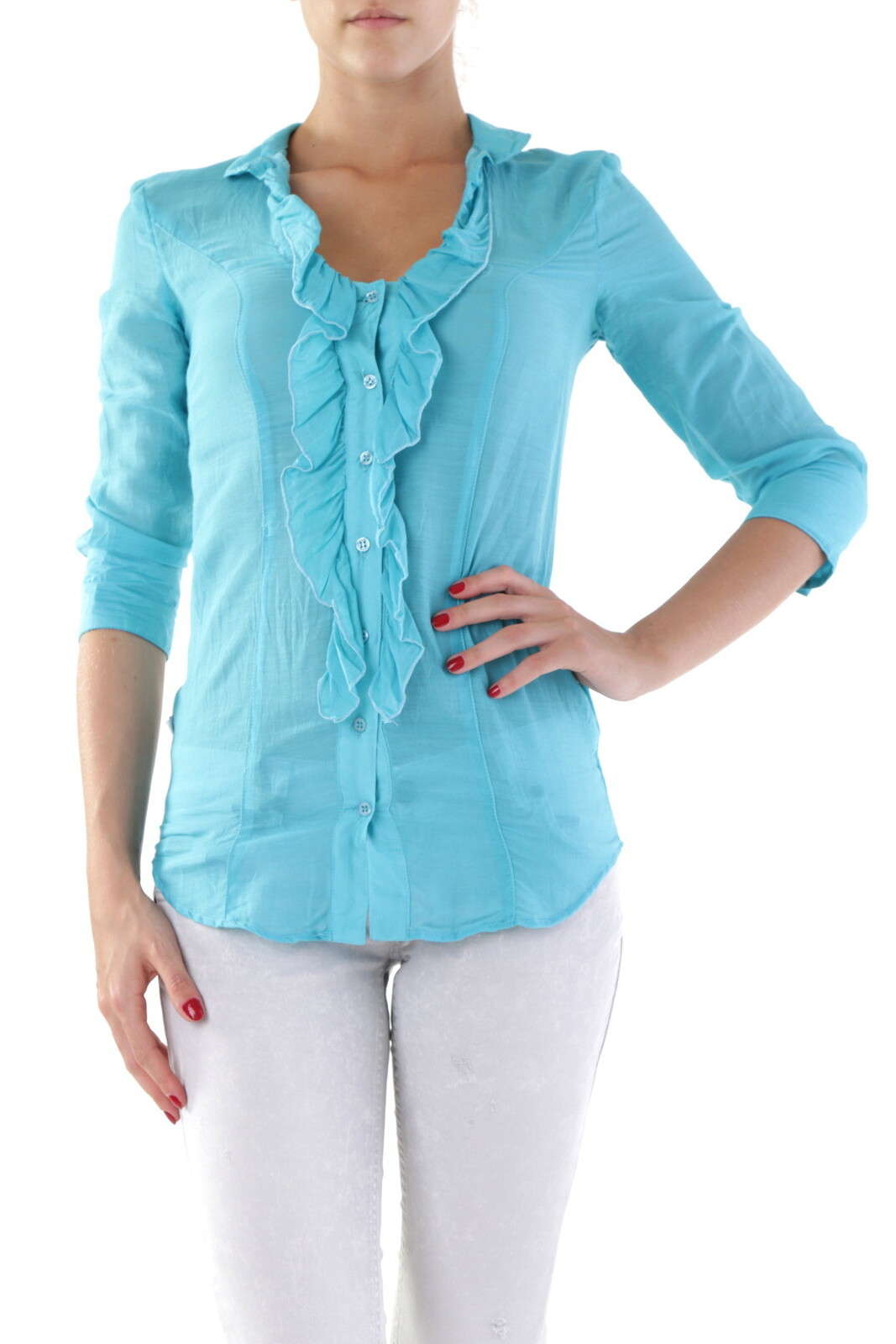 Modrá blúzka s volánmi