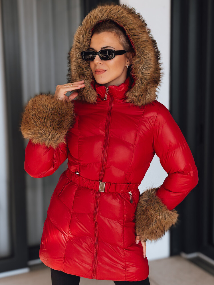 Červená zimná bunda s kožušinou
