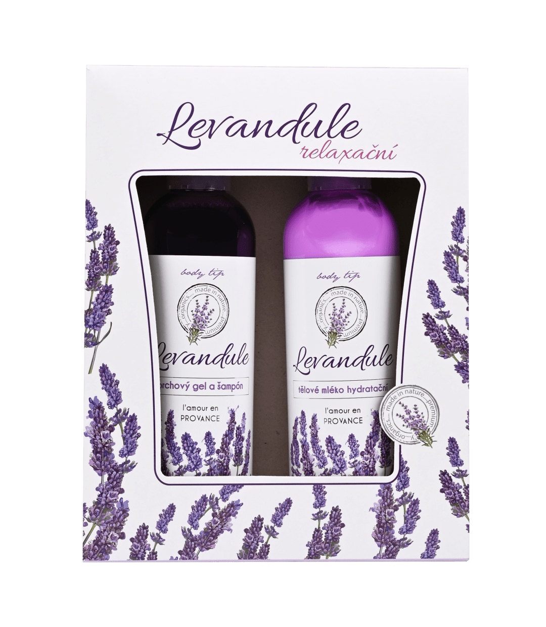 VIVACO BTL1913 Darčeková kazeta levanduľa premium - telové mlieko + sprchový gél