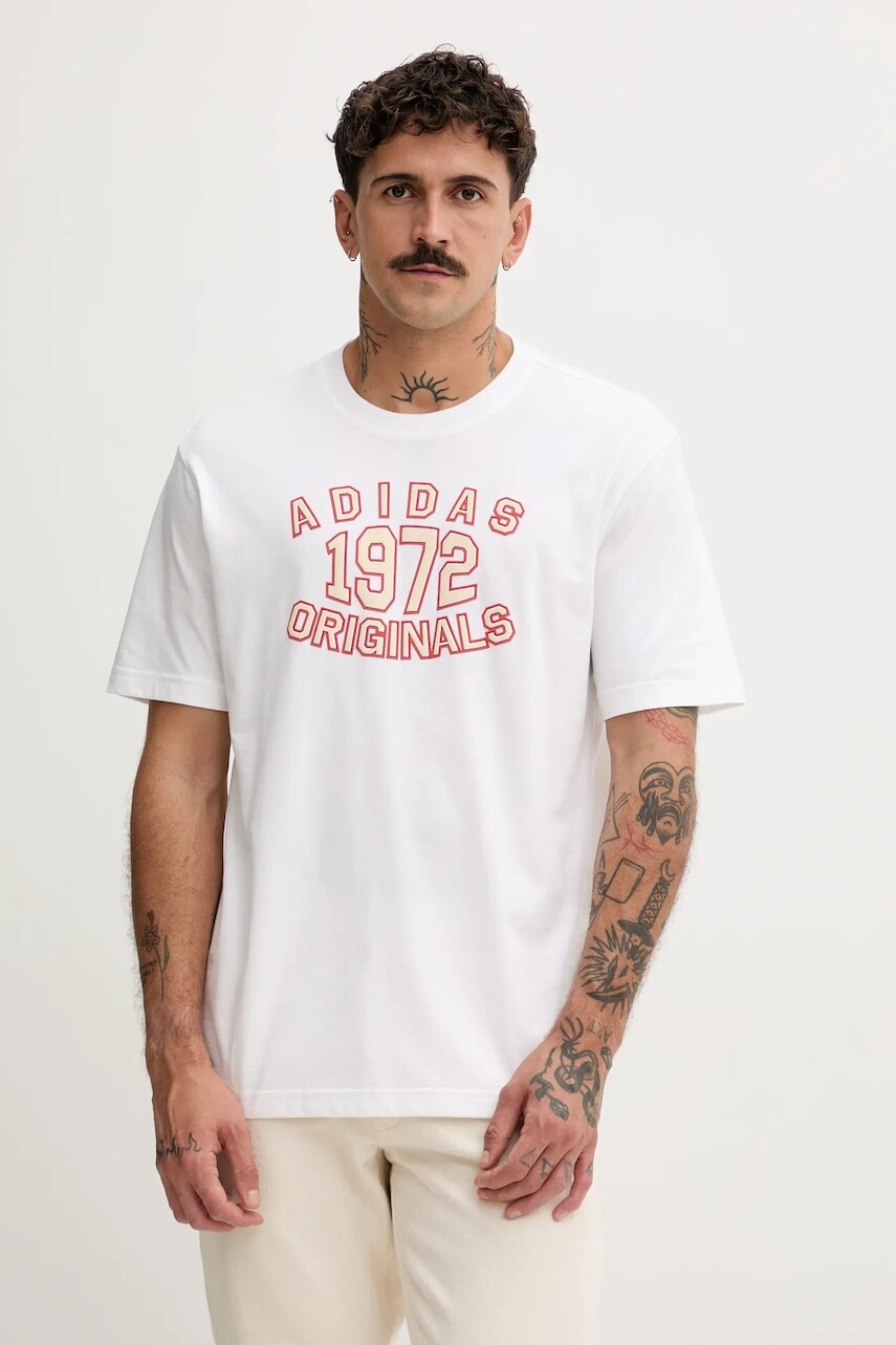 Bavlnené tričko adidas Originals Varsity pánske, biela farba, s potlačou, JX8174