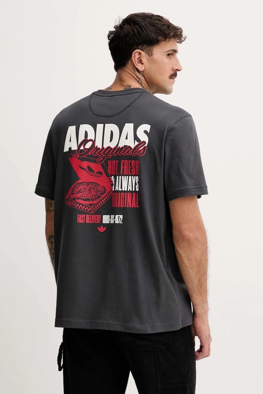 Bavlnené tričko adidas Originals Pizza Box Tee pánske, šedá farba, s potlačou, HY2074