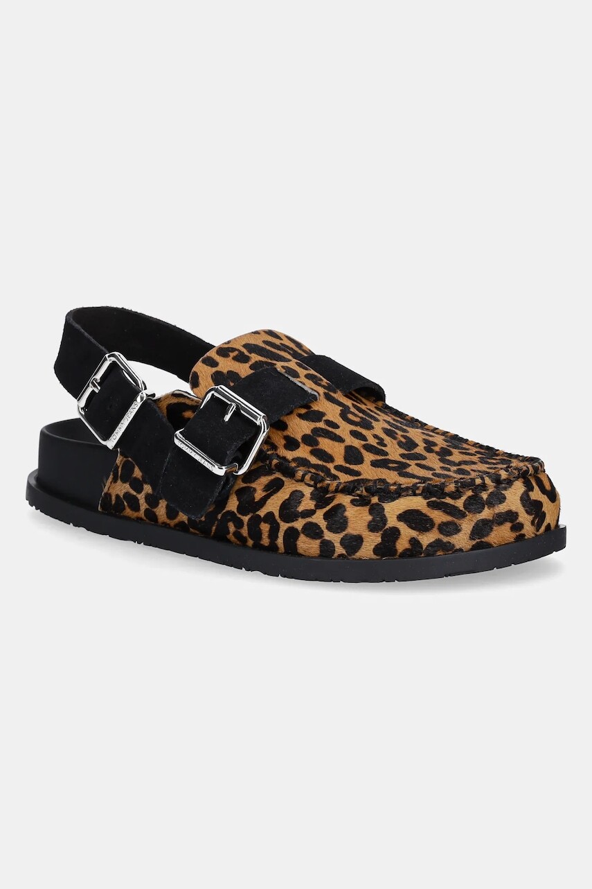 Kožené sandále Tommy Jeans TJW MULE LEOPARD hnedá farba, EN0EN02884
