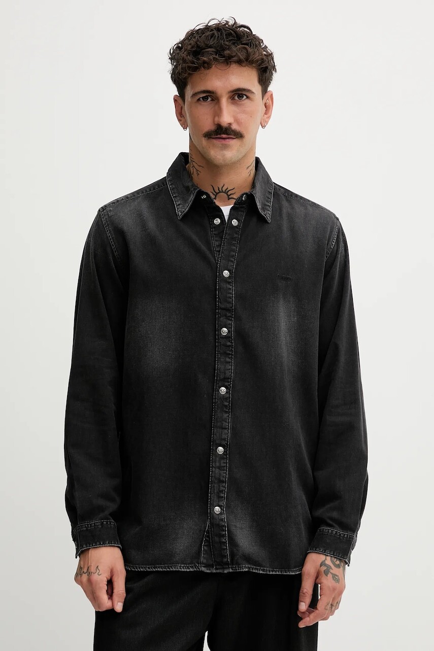 Rifľová košeľa Diesel D-SIMPLY modrá farba, regular, s klasickým golierom, A03534.0DBDC