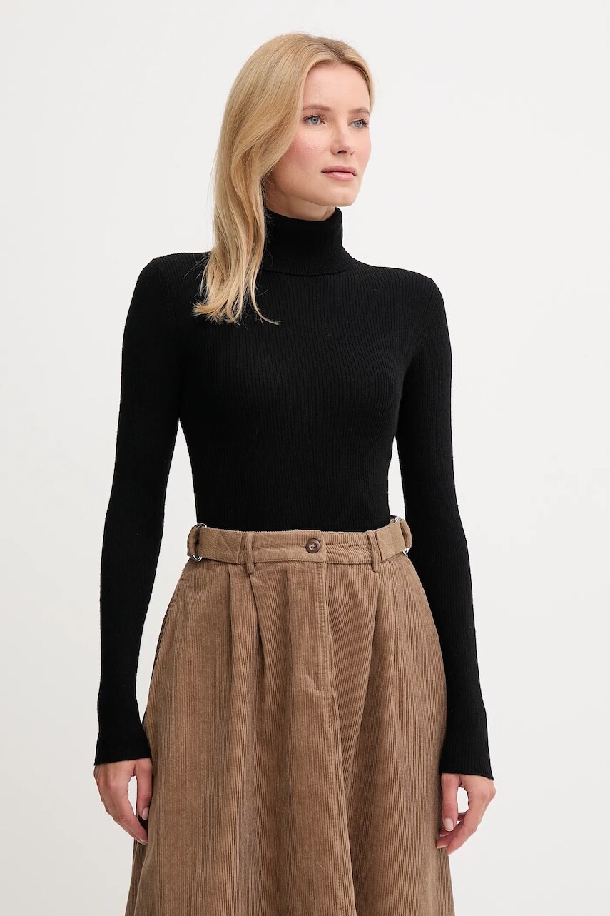 Vlnený sveter Joop! čierna farba, s rolákom, 30049422