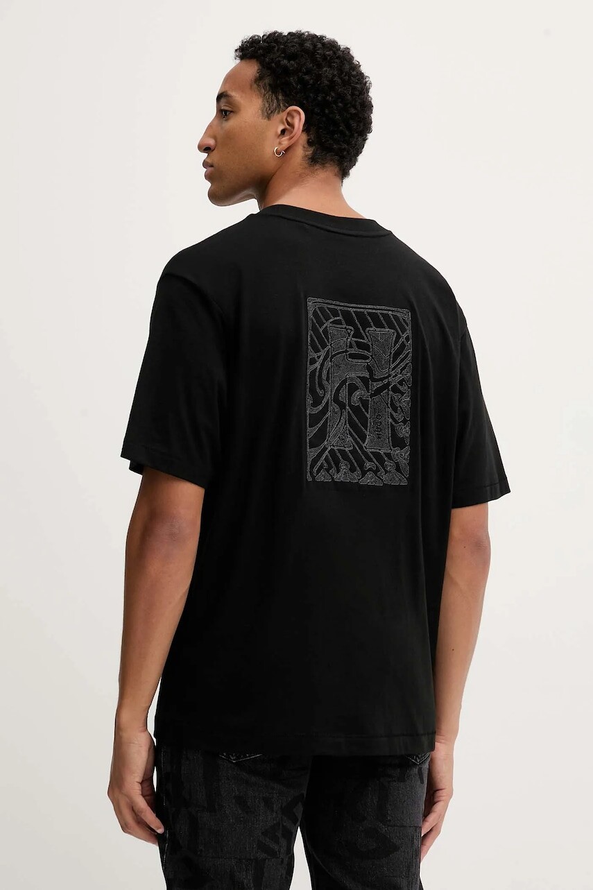 Bavlnené tričko HUGO pánske, čierna farba, s nášivkou, 50546779