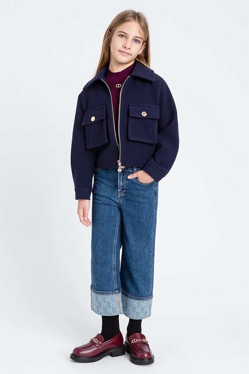 Detská bunda Twinset tmavomodrá farba, 252GJ2151