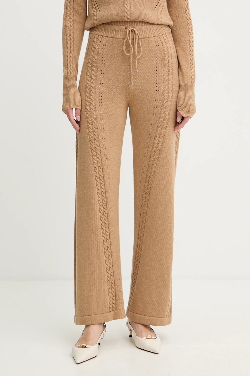 Nohavice s prímesou vlny Ermanno Scervino LIFE hnedá farba, rovný strih, vysoký pás, D474P501NJG