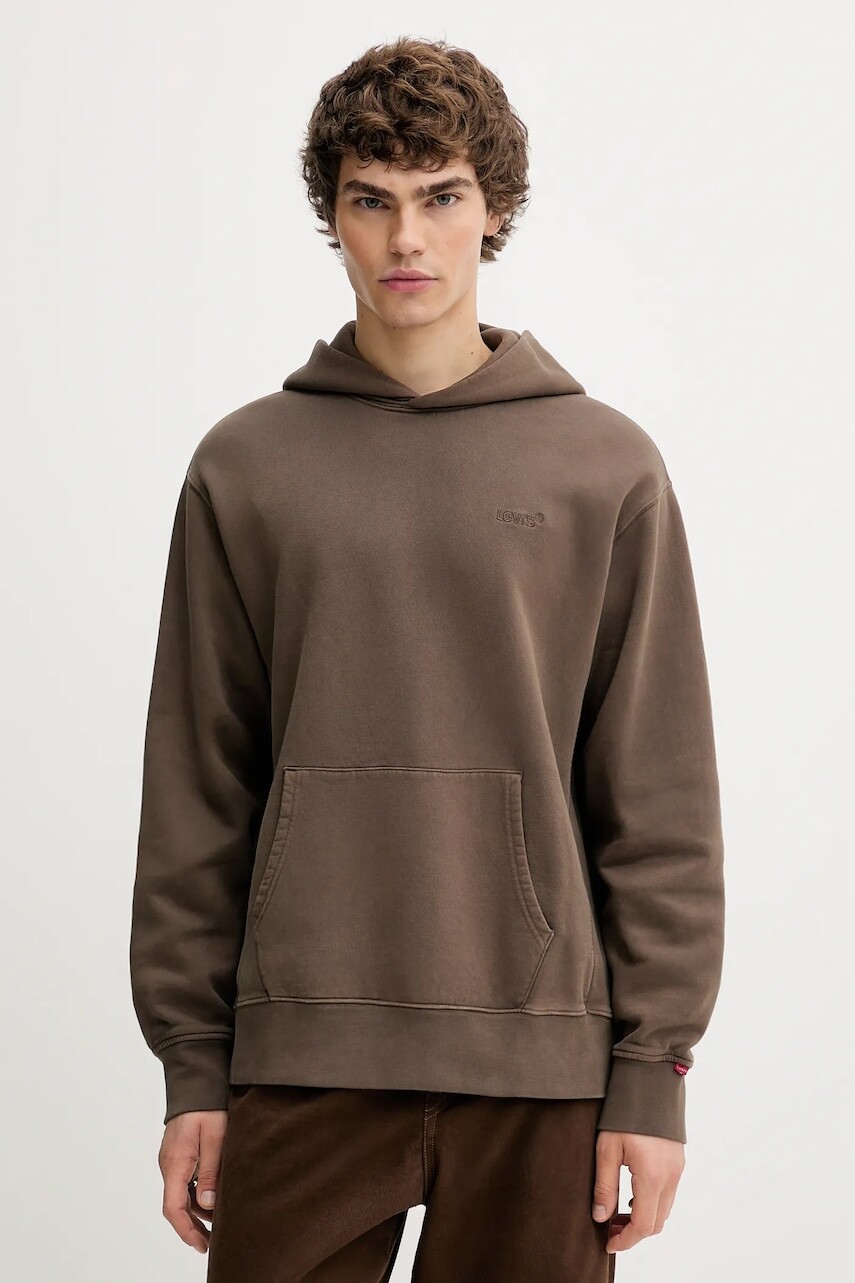 Mikina Levi's hnedá farba, s kapucňou, jednofarebná, A8435