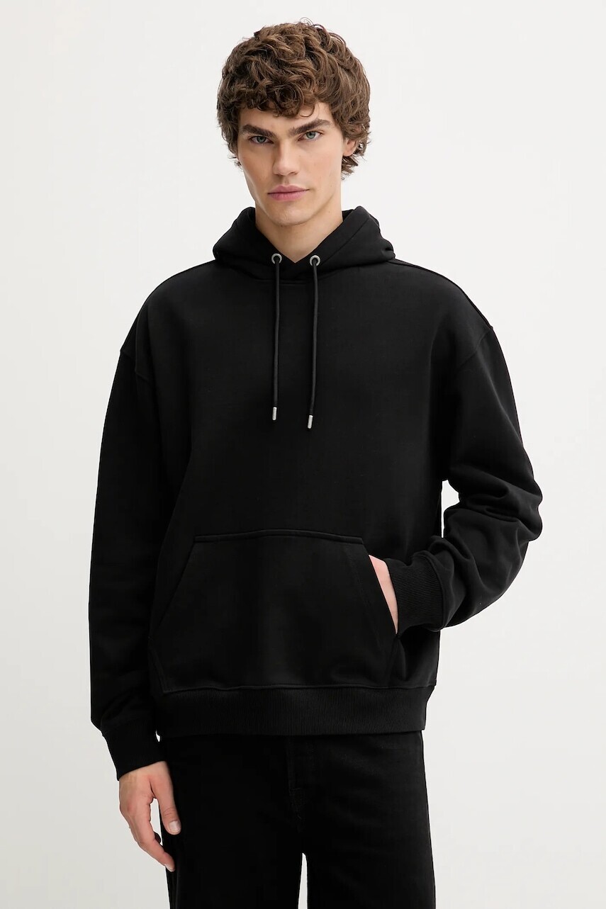 Bavlnená mikina AllSaints MILO čierna farba, s kapucňou, jednofarebná, M009ND