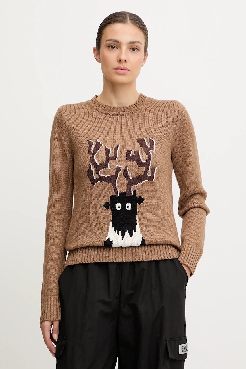 Sveter s prímesou vlny EA7 Emporio Armani hnedá farba, AF17652.7W000699