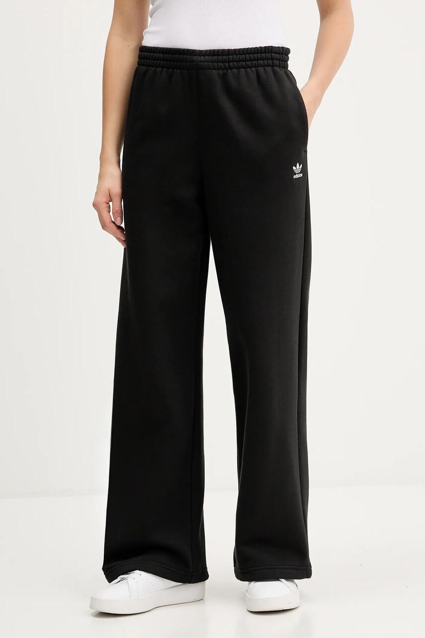 Tepláky adidas Originals Essentials Wide Leg Fleece čierna farba, jednofarebné, JX5251