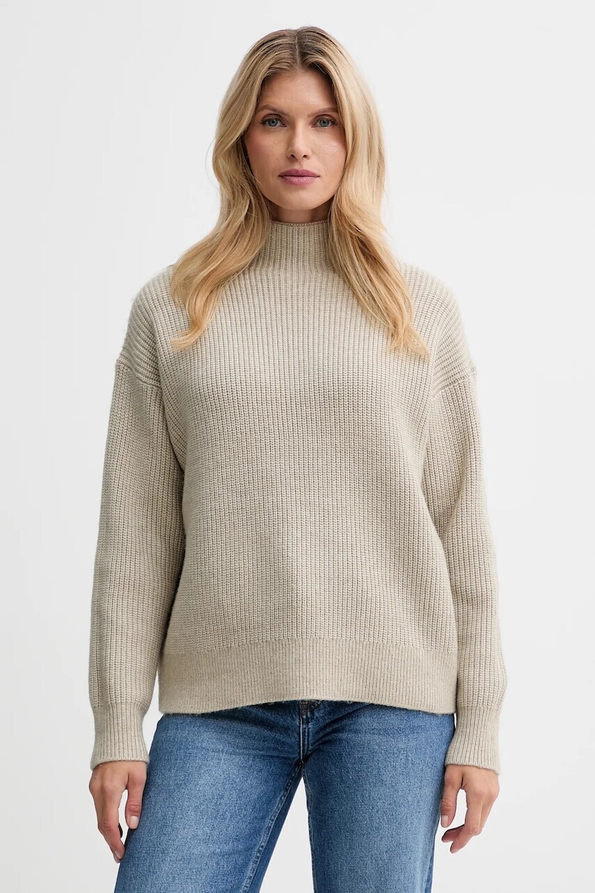 Sveter s prímesou vlny Calvin Klein béžová farba, s polorolákom, LV044D365G