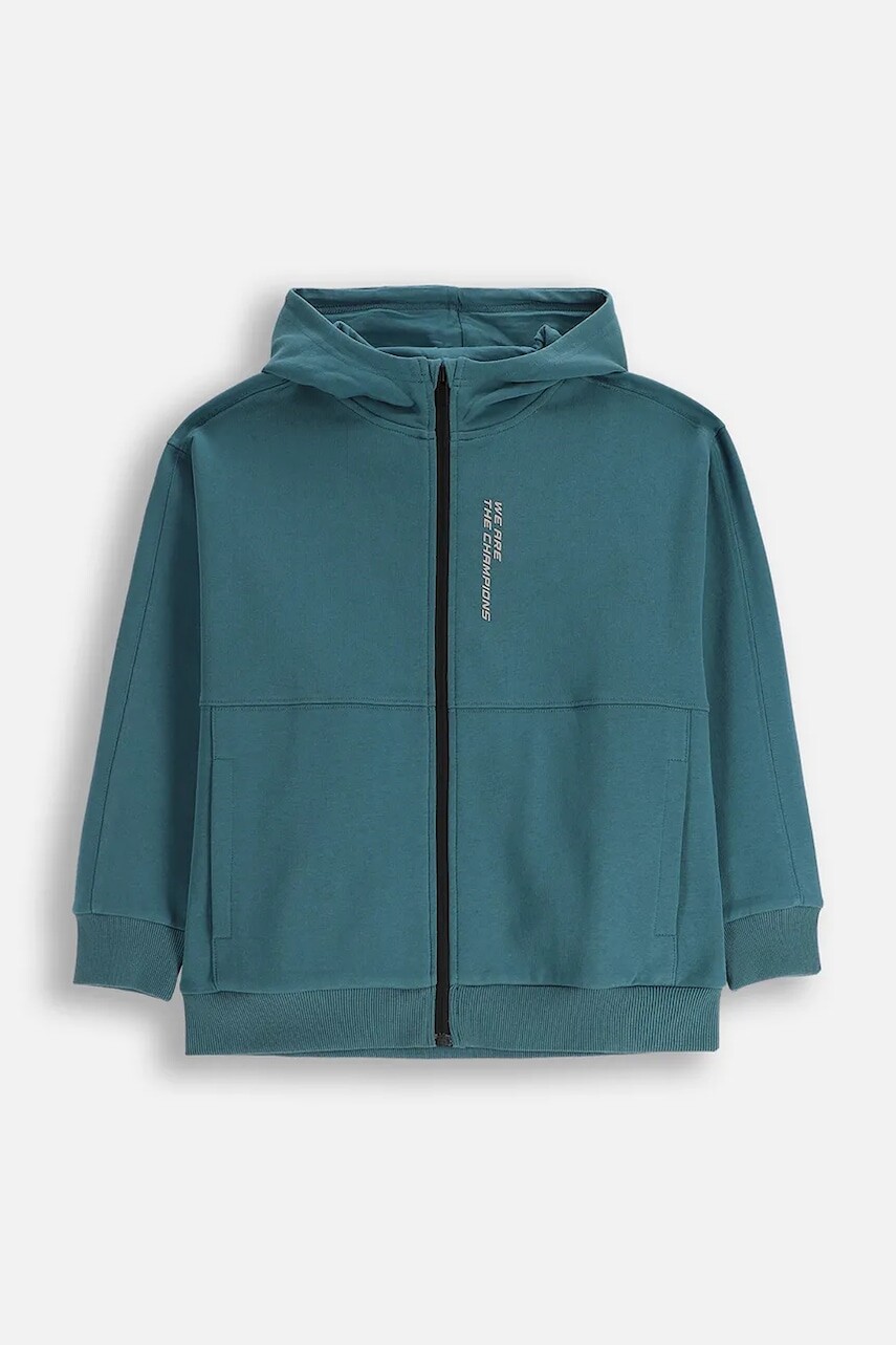 Detská mikina Coccodrillo zelená farba, s kapucňou, jednofarebná, CITY RACING BOY JUNIOR