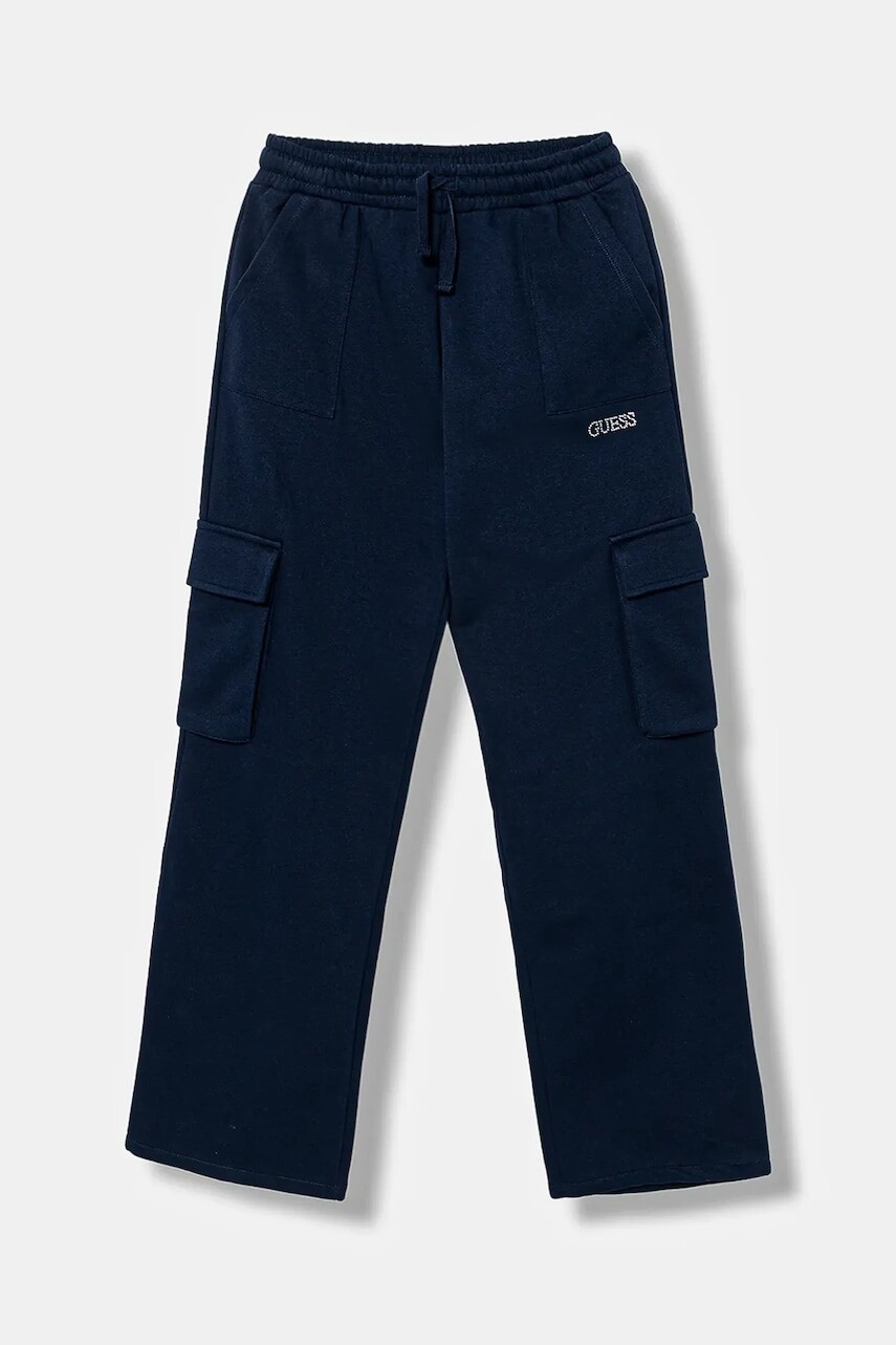 Detské tepláky Guess tmavomodrá farba, jednofarebné, J5BQ13 KCKF2