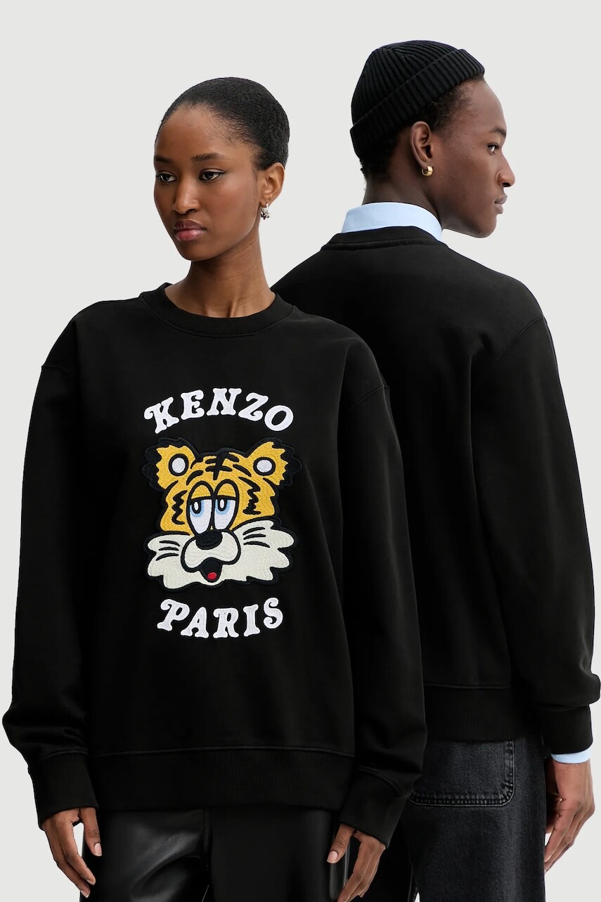 Bavlnená mikina Kenzo x Verdy čierna farba, s nášivkou, FF58SW2394MF.99J