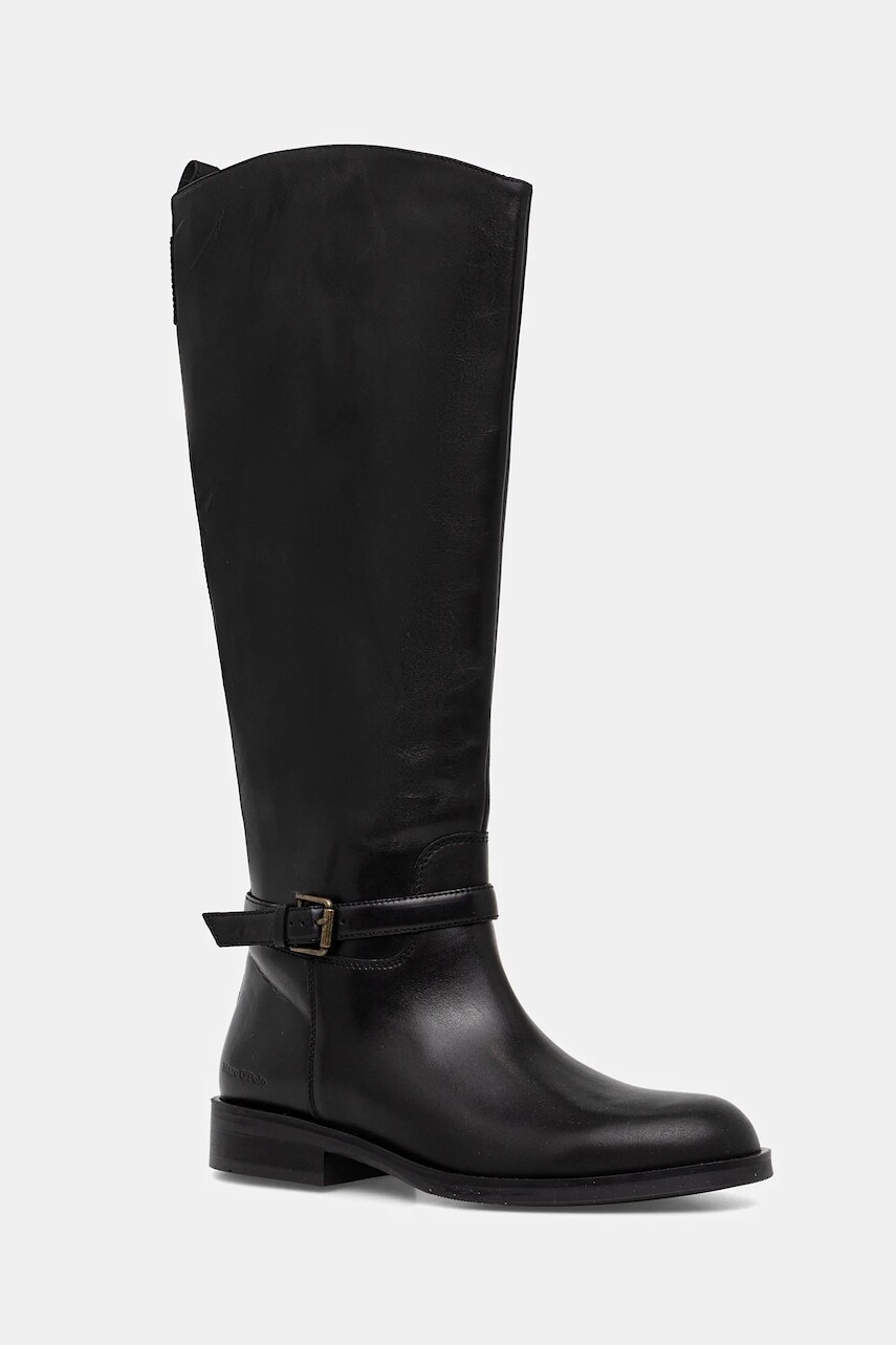 Kožené čižmy Marc O'Polo Enza čierna farba, na plochom podpätku, 50819088001100