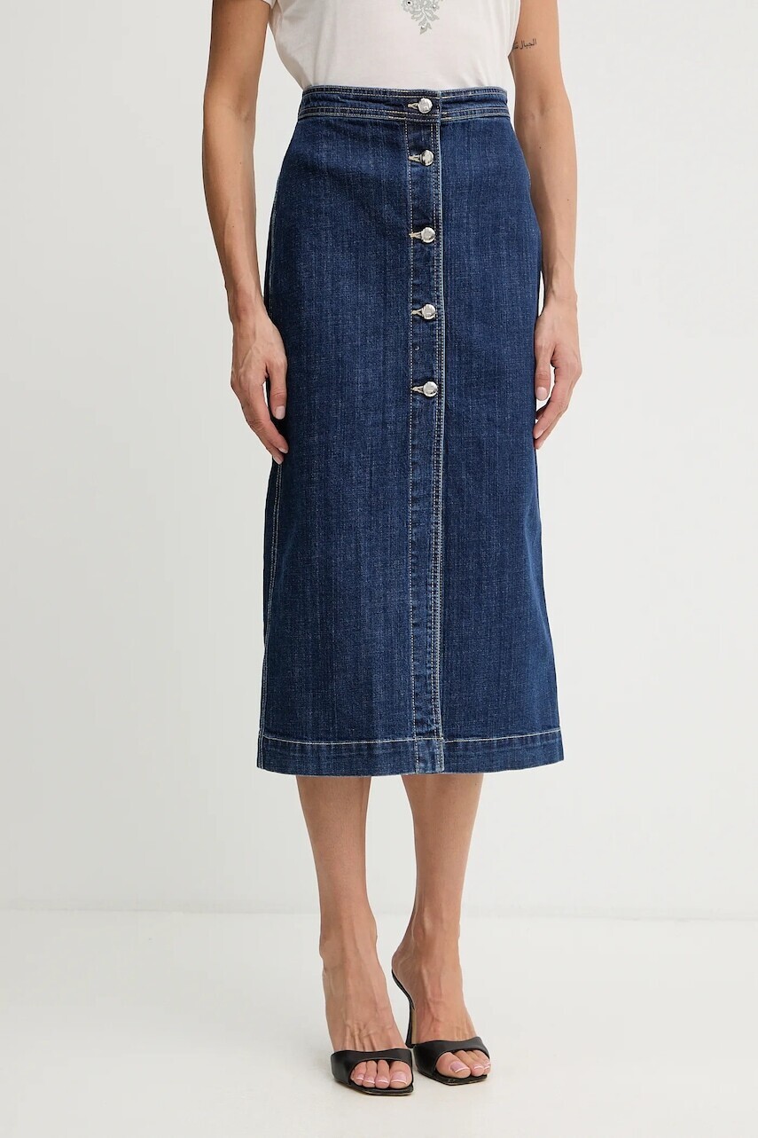Sukňa Silvian Heach SIKIM tmavomodrá farba, midi, rovný strih, GPA25402GO