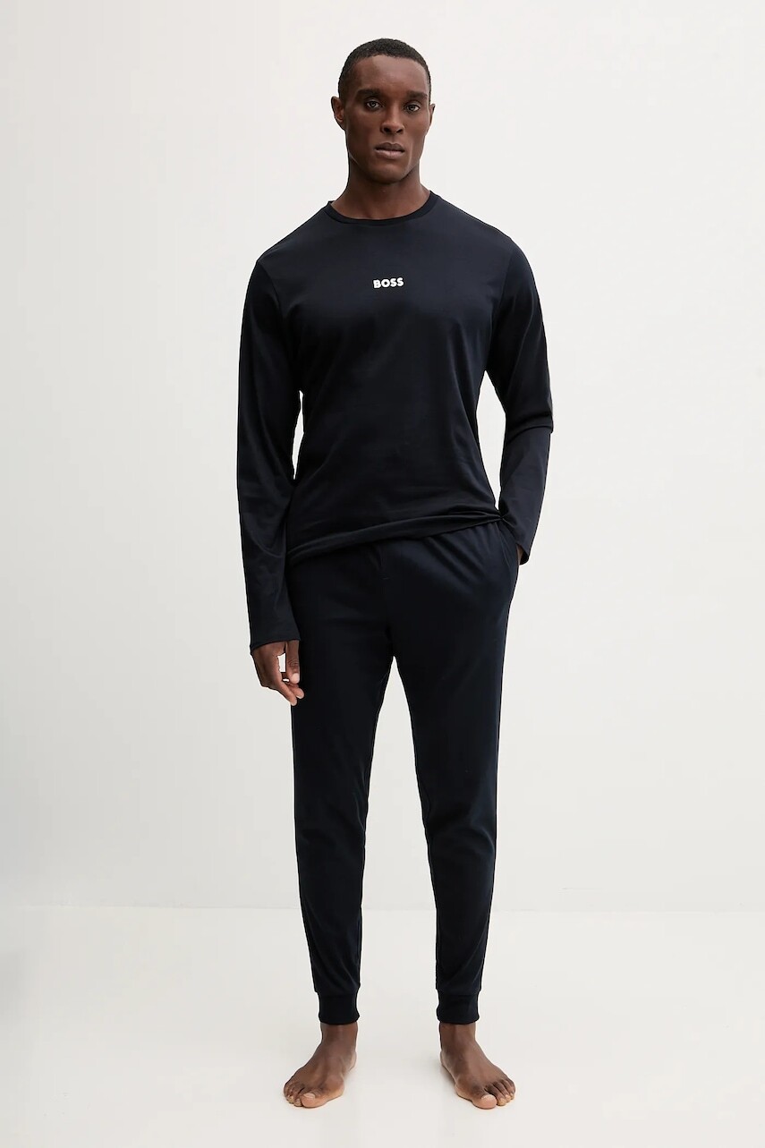 Bavlnené pyžamo BOSS tmavomodrá farba, s potlačou, 50550547