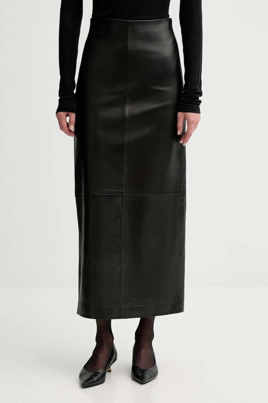 Kožená sukňa Liviana Conti čierna farba, maxi, rovný strih, L5WX52