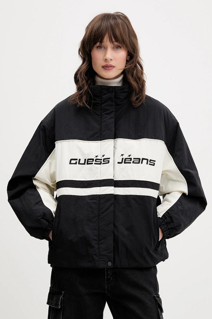 Bunda Guess Jeans čierna farba, prechodná, oversize, W5BL11 WGYL2