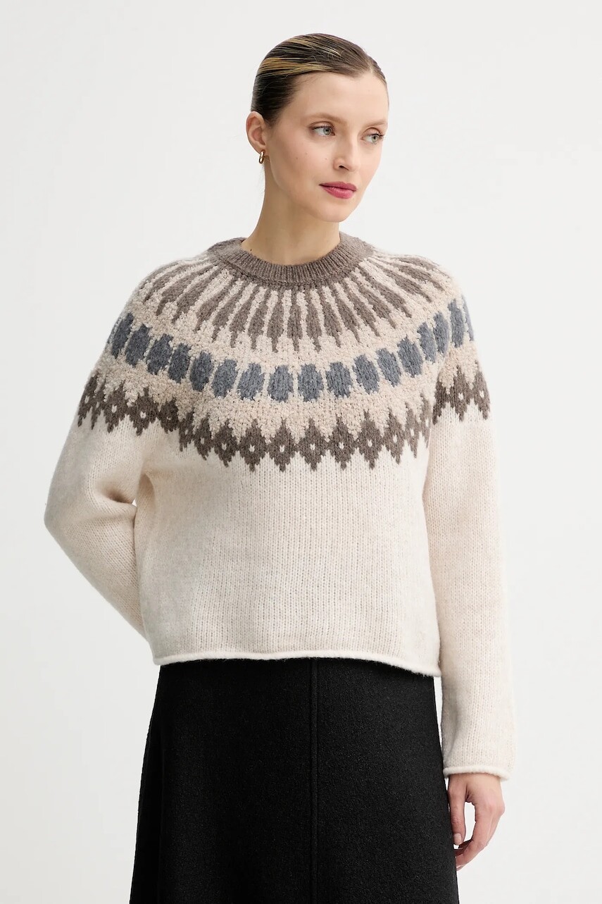 Sveter s prímesou vlny Marc O'Polo béžová farba, teplý, 510610260225