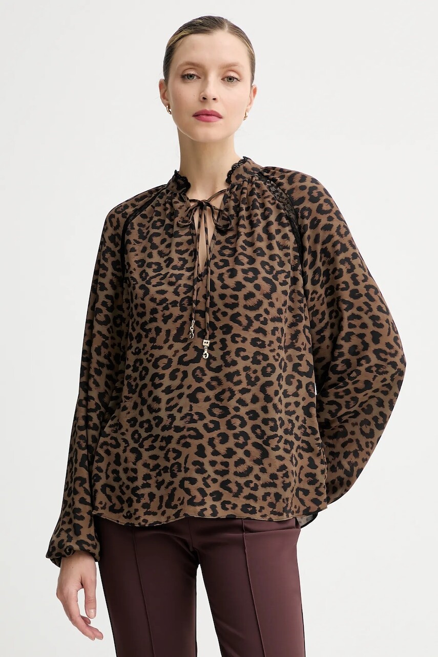 Blúzka Guess NEW JOSETTE hnedá farba, vzorovaná, W5BH74 WGLA2