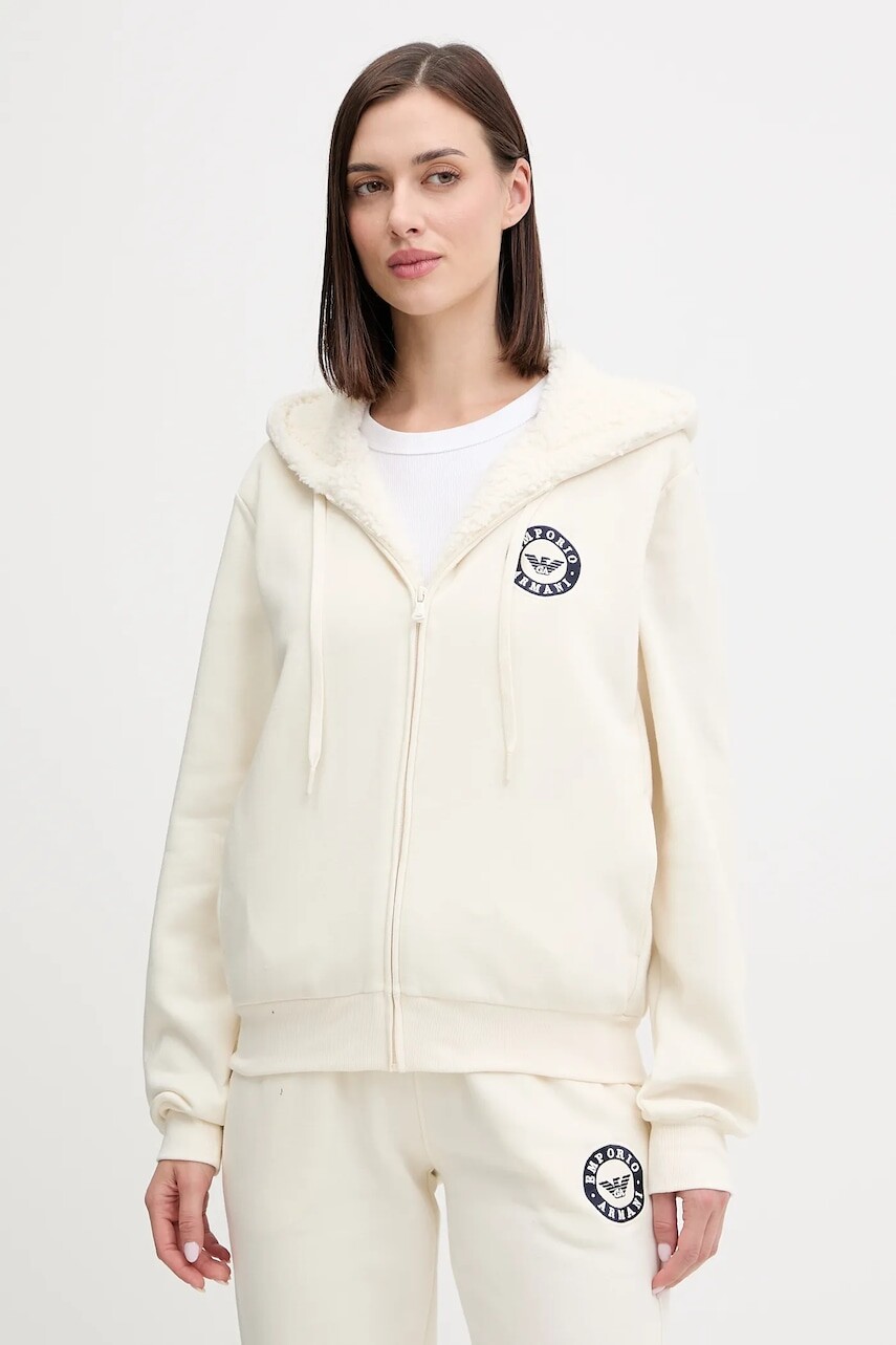 Mikina Emporio Armani Underwear béžová farba, s kapucňou, s nášivkou, EW001935 AF15363