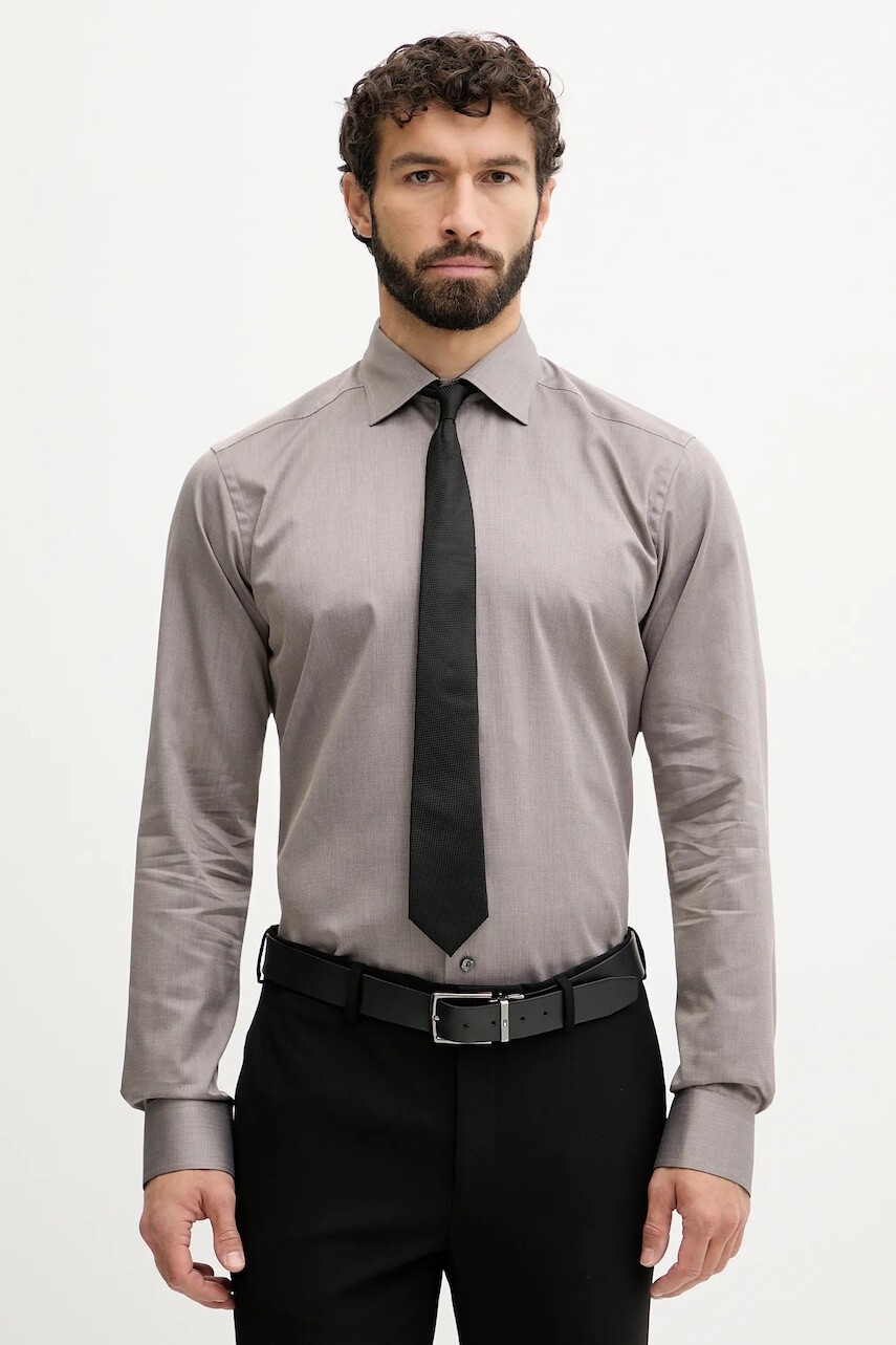 Bavlnená košeľa Eton béžová farba, slim, s talianskym golierom, 100014608