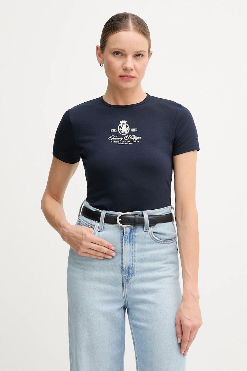 Tričko Tommy Hilfiger dámske, tmavomodrá farba, WW0WW47316