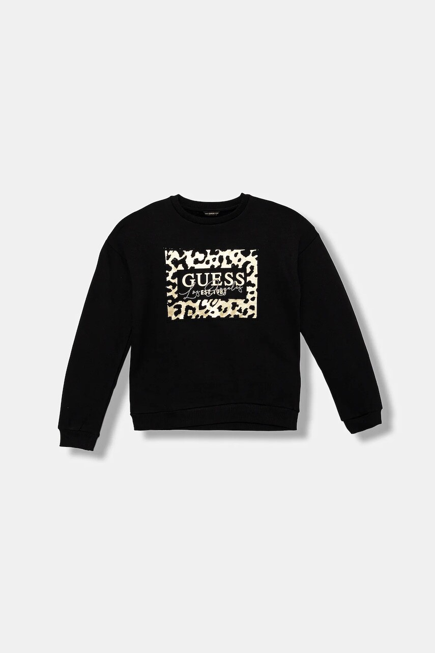 Detská bavlnená mikina Guess čierna farba, s potlačou, J5BQ00 KAV34