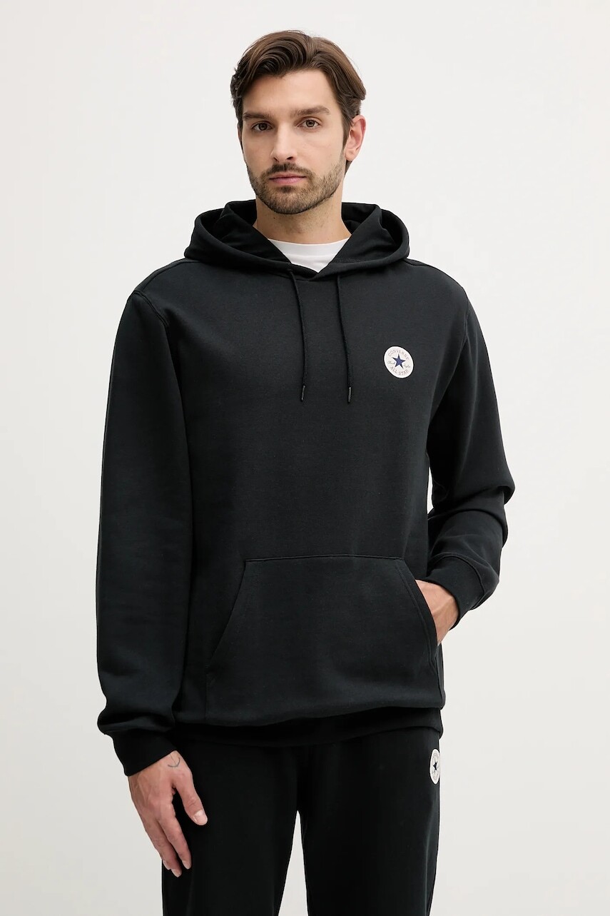 Mikina Converse čierna farba, s kapucňou, s nášivkou, CVM5K981