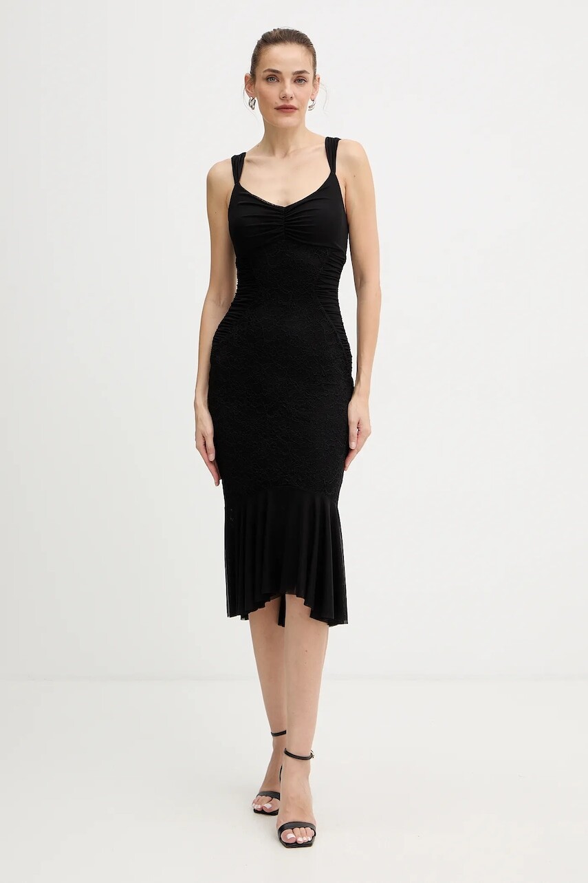 Šaty Guess CAITLYN čierna farba, midi, priliehavé, W5BK17 KB7V2