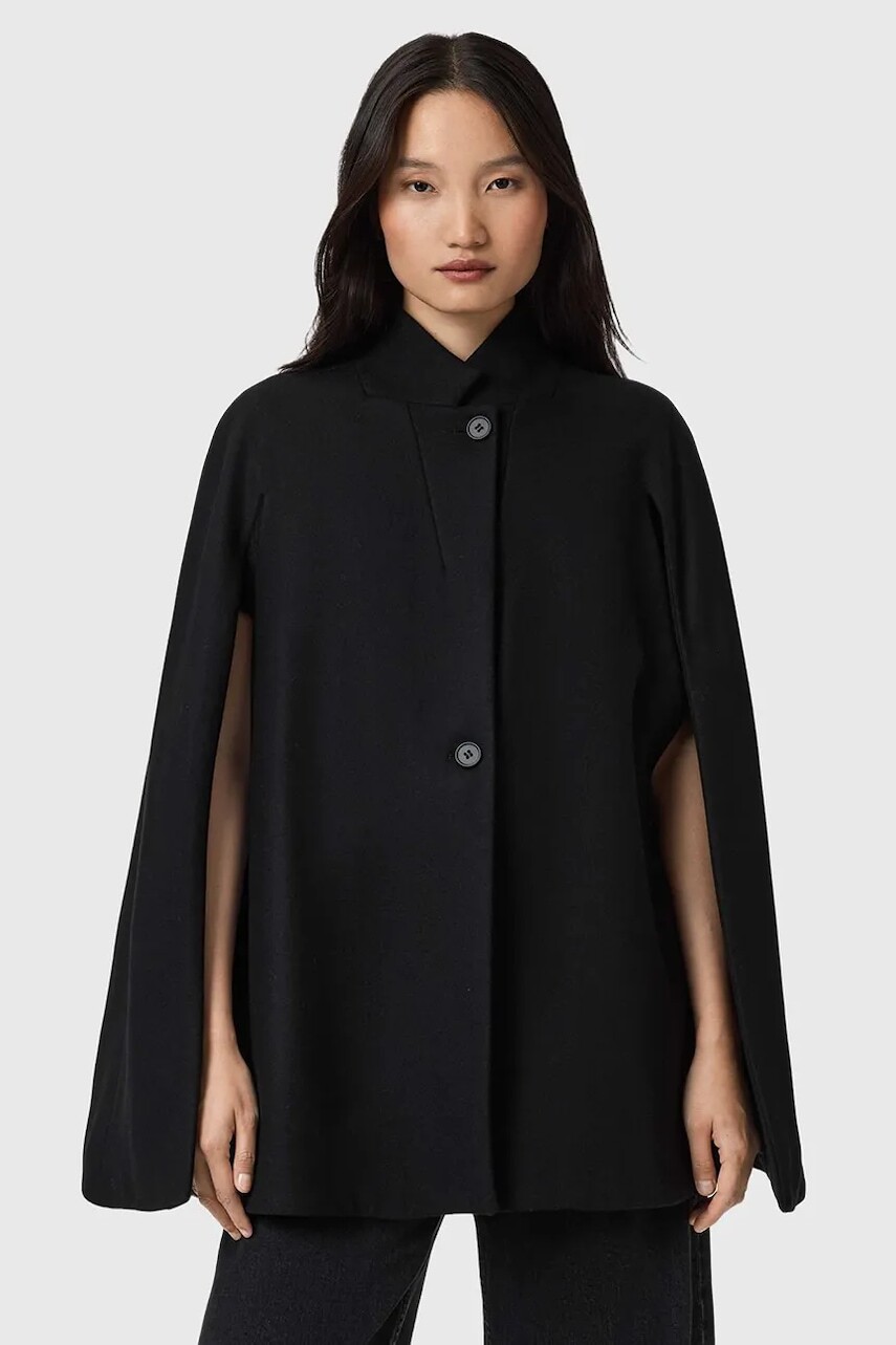 Kabát s prímesou vlny AllSaints čierna farba, W102OD