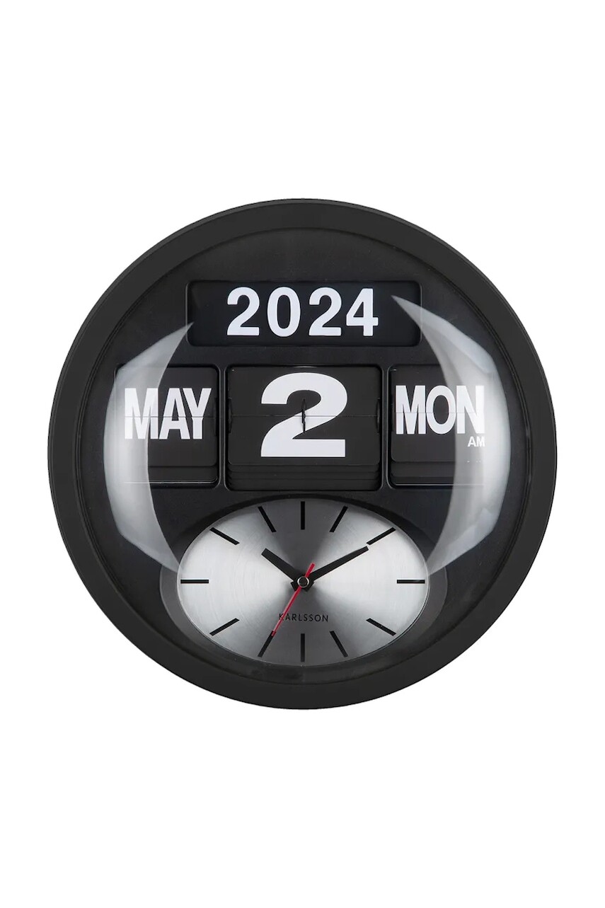 Nástenné hodiny Karlsson Round Flip 32,5 cm čierna farba