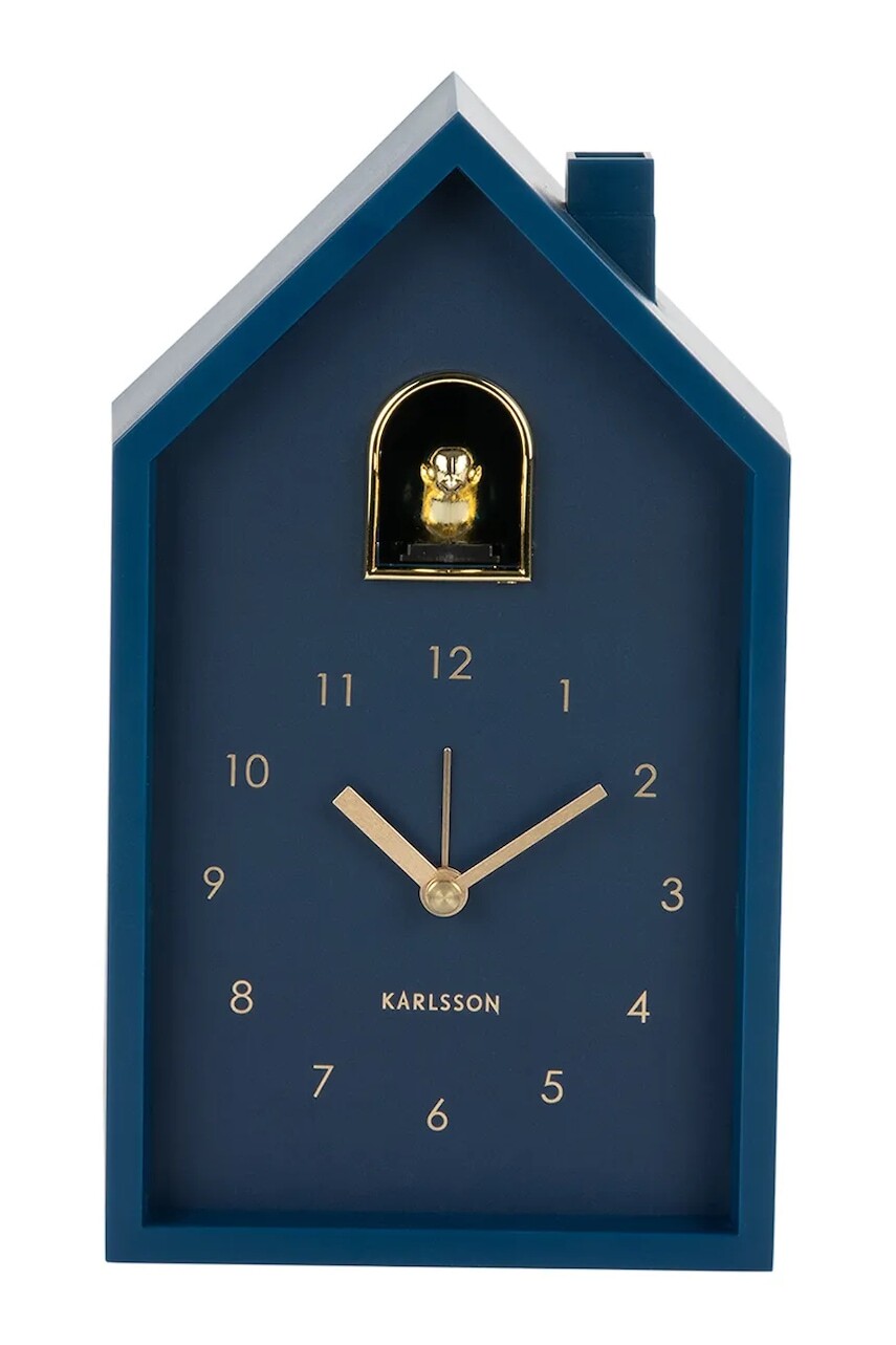 Budík Karlsson Modern Cuckoo 20 cm modrá farba